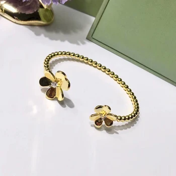 

Hot Brand Pure silver color Jewelry For Women Double Flower Bangle Gold Color Flower Bracelet Hot Party Jewelry Wedding