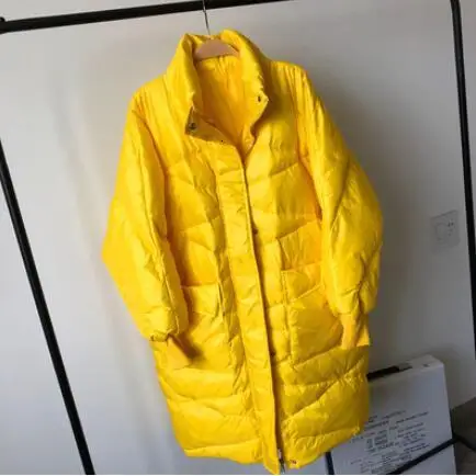 Yellow Негабаритный черный зимнее пальто женский белый пуховик Свободный Длинный желтый пуховик Повседневная теплая зимняя верхняя одежда красный YRF61 - Цвет: Yellow