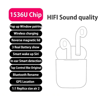 

Full Function airpodses headsets Bluetooth Wireless earphones 1536U chip & Charging case for IOS Android phone air2 1:1 earbuds