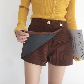 

High Waist Casual Solid Women shorts Pockets Button Irregular Wide Leg Short Slim Cotton fashion sweet Shorts Skirts female mini