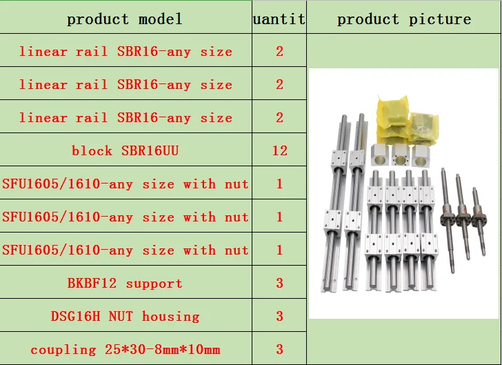 othersize contact me Акция 3 оси 4 оси 16 мм шариковый винт SFU1605/SFU1610+ BK/BF12+ 3 комплекта SBR16 линейные направляющие для фрезерного станка с ЧПУ - Цвет: othersize contact me