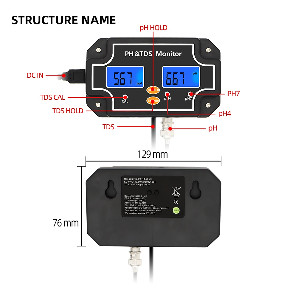 2 in 1 PH TDS Tester PH/TDS-2683 Water Quality Tester TDS Meter Waterproof Double Display Tester for Aquarium Pool Spa 40%OFF