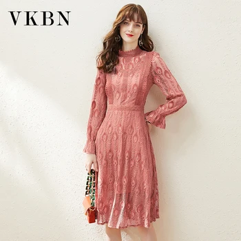 

VKBN 2020 New Spring and Summer Dress Women Flocking High Waist Flare Sleeve Fashion Dress Elegant