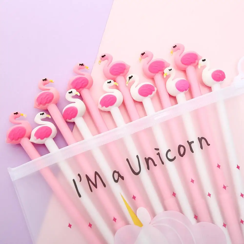 

12pcs Kawai Flamingo Gel Pen Cartoon Kawaii Cute Kids School Stationary Thing Anime Christmas Stationery Office Accessory Bts