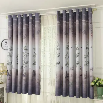 

1pcs Modern Archaistic Small Fresh Bamboo Printed Bedroom Living Room Window Curtains Balcony Decorations Polyester Curtain