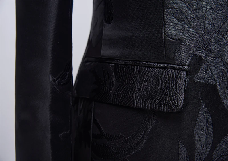 Fashion Black Floral Jacquard Men Blazer High Quality 4XL Man Blazer Casual Suit Jacket Slim Fit Groom Wedding Prom Blazers Q819