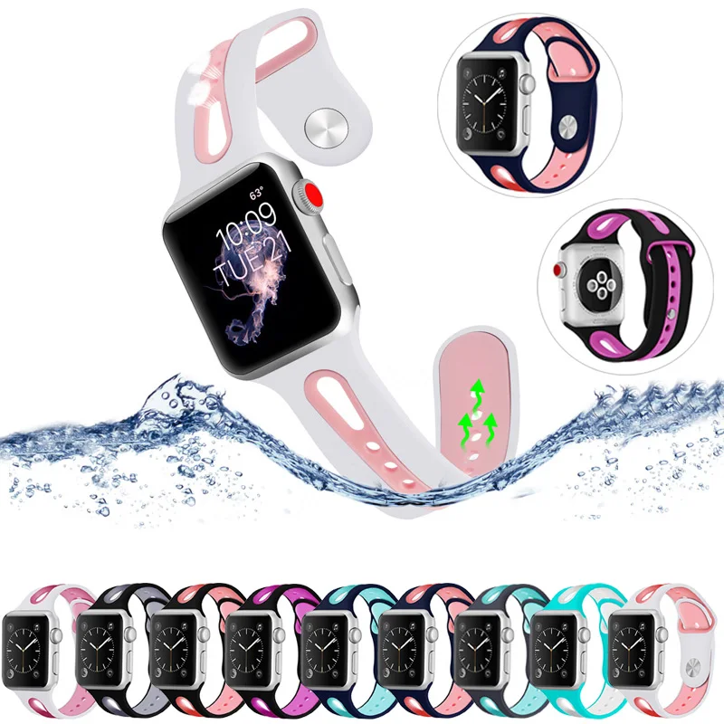 Силиконовый дышащий ремешок для Apple watch 4 band 44 мм 40 мягкий спортивный браслет