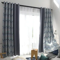 Nordic Ripple Contrast Color Stitching Printing Shading Curtains for Living Dining Room Bedroom