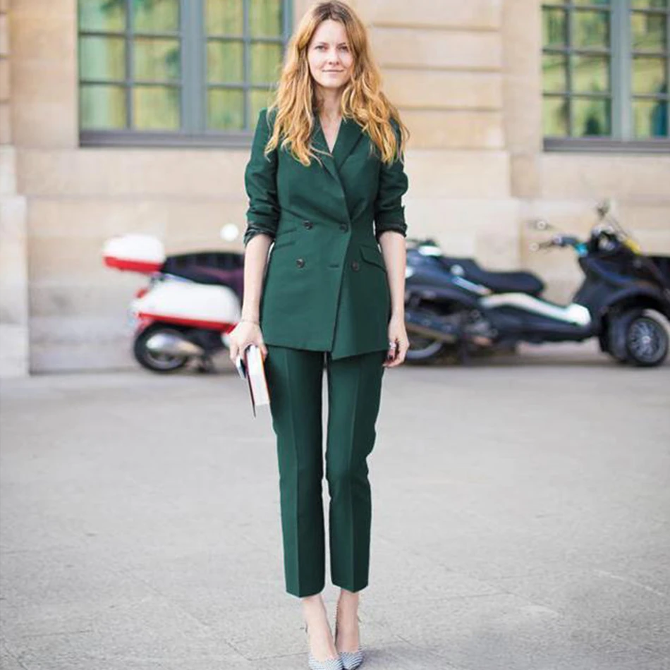 Traje elegante verde para mujer, chaqueta de manga y pantalones, dos piezas, sexy, para en la oficina fiesta de celebridades, primavera 2019| Trajes de - AliExpress
