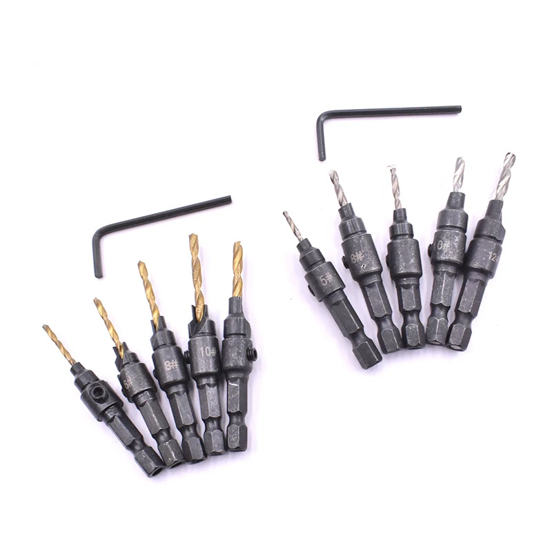 

6 pieces of titanium plated hexagonal shank twist drill bit woodworking countersunk head drill chamfering integrated counterbore