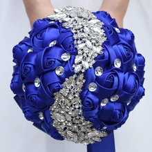 WifeLai-A 18CM Shinning Diamond Bride Rhinestone Wedding Bouquet Handmade Bridesmaid Ribbons Festival Supplies Color W445