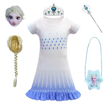 

2020 New Anna Elsa 2 Girl Dress Freeze 2 Christmas Halloween Set Cosplay Elsa Birthday Party White T-Shirt Casual Dress Set