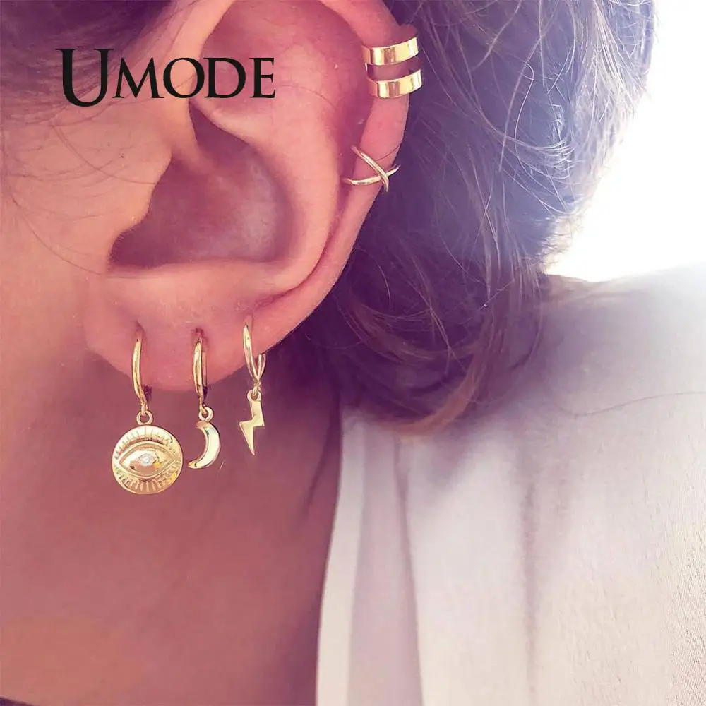 UMODE маленькие золотые серьги-кольца для женщин, серьги-манжеты для ушей, клипсы, круглые серьги с Луной, модные не прокалывающиеся ювелирные изделия PE1496