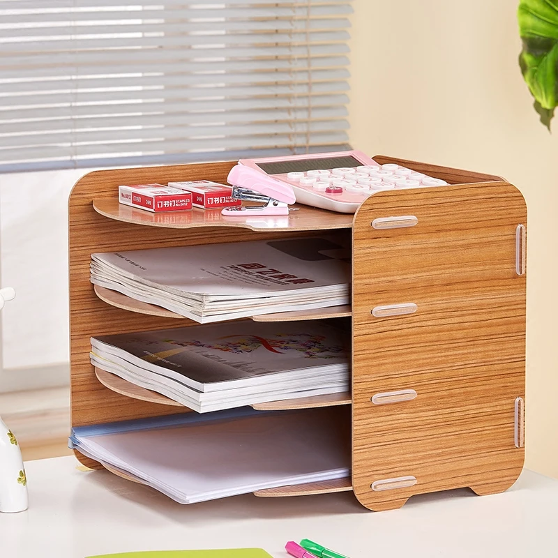 Creative Table Top Wood Storage Box For Stationary/sundries Office Desk Organizer For Files A4