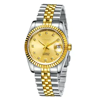 

relogio 36mm Debert Men’s Date Steel Golden Diamond Dial Automatic dress Watch calendar waterproof mens mechanical wristwatches