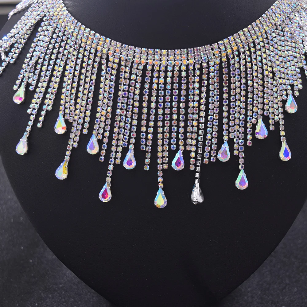 Crystal AB rhinestones tassel fringe trimming (7)