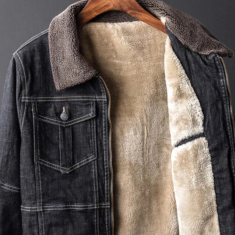 Mcikkny Men's Winter Warm Denim Jackets Fur Collar Fleece Lined Windbreak Jeans Jackets Outwear For Male Size M-2XL Thermal  (2)
