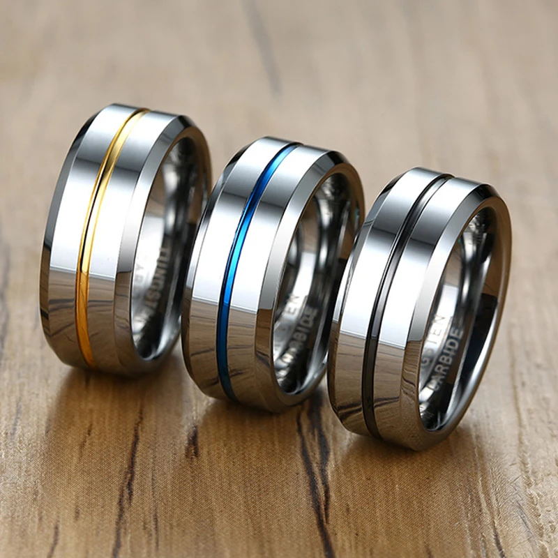 MEN'S TUNGSTEN CARBIDE FIBER RING TWO TONE WEDDING BRANDS ENGAGEMENT