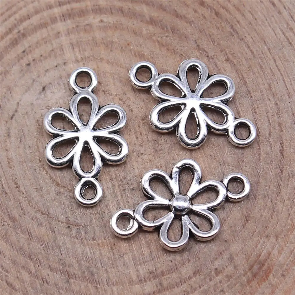 500pcs 15x9mm Antique Silver Color Flower Connector Charms Wholesale For Jewelry Making DIY Jewelry Findings