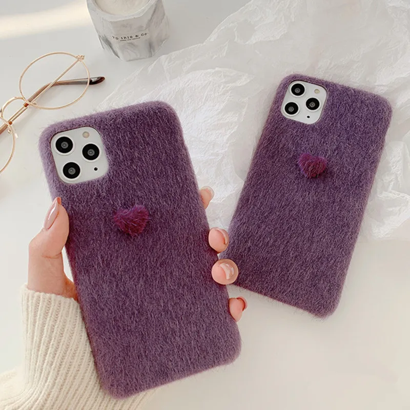 Милый зимний теплый 3D чехол для телефона с сердечком Iphone 11 Pro Max X Xr Xs 6 7 8 Plus