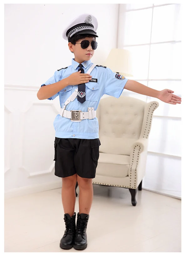 Halloween Costume for Kids Traffic Police Policemen Uniform Carnival Party Children's Day Stage Performance Clothing 110-160CM