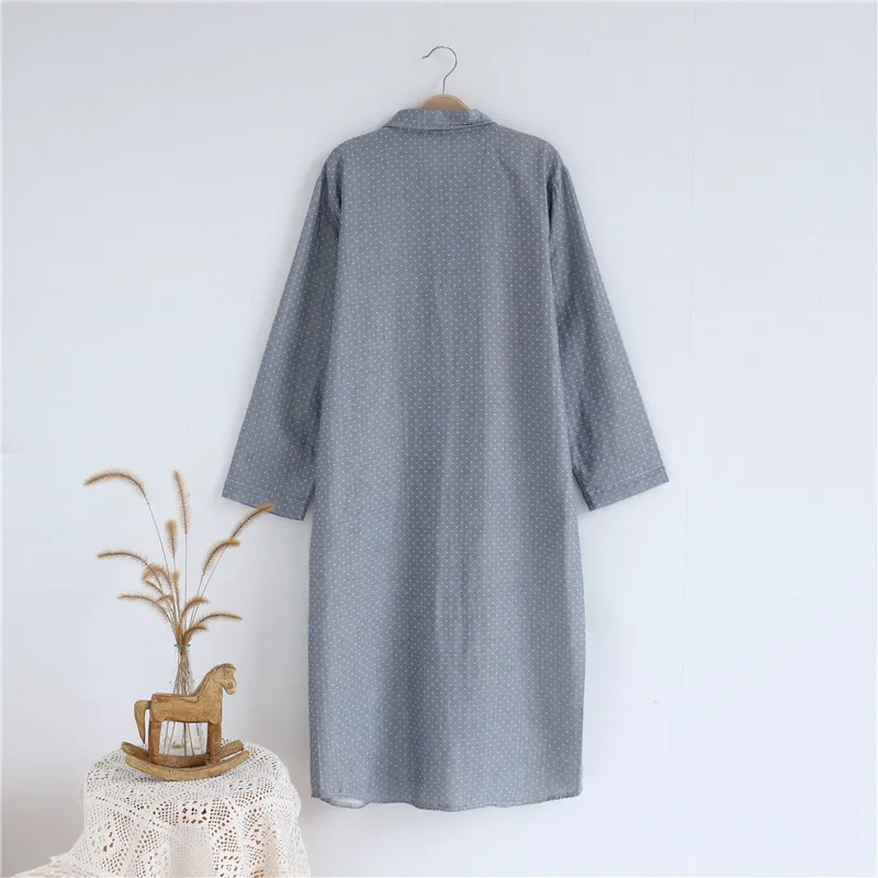 Spring Summer WOMEN'S Long Sleeve Home Skirt Long Skirts Cotton shuang ceng sha Dots Shirt Collar Nightgown Japanese-style Mori
