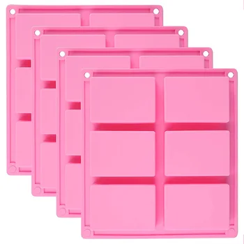 

4 Pack Silicone Soap Molds - 6 Cavity Rectangle DIY Soap Molds For Bundt Cake, Cupcake, Muffin, Coffee Cake, Pudding and Soap