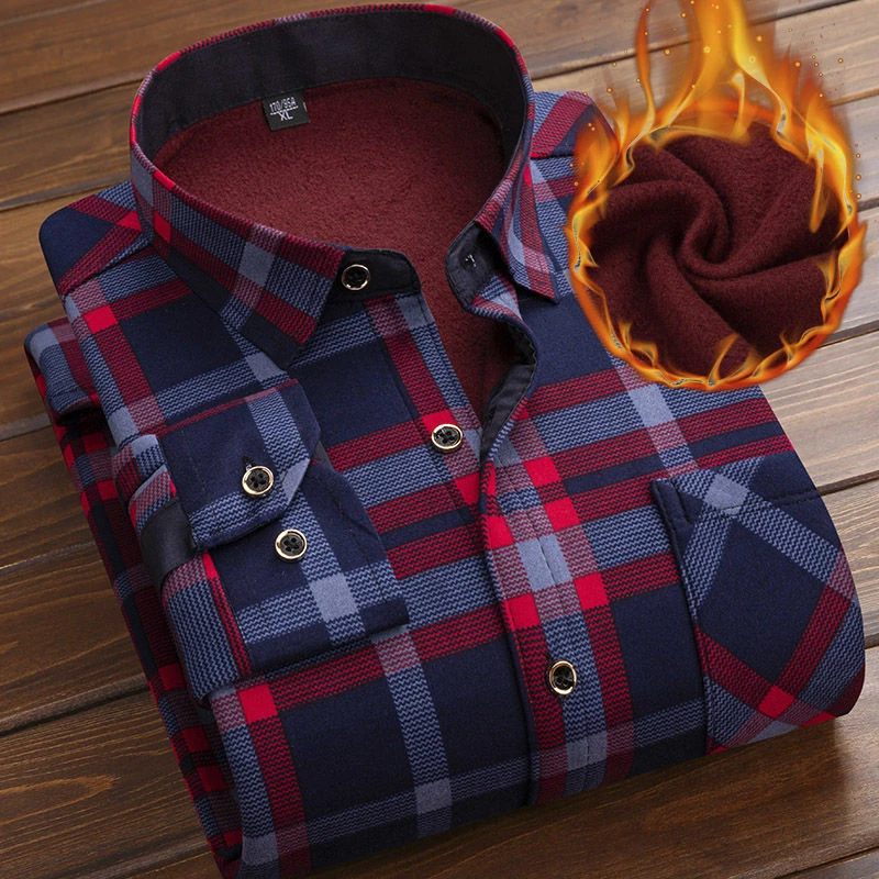 pink short sleeve shirt Autumn Winter Thicken Fleece Shirt Men Business Plaid Shirt Long Sleeve Warm Clothes Turn Down Collar Button Up Shirts Classic short sleeve work shirt