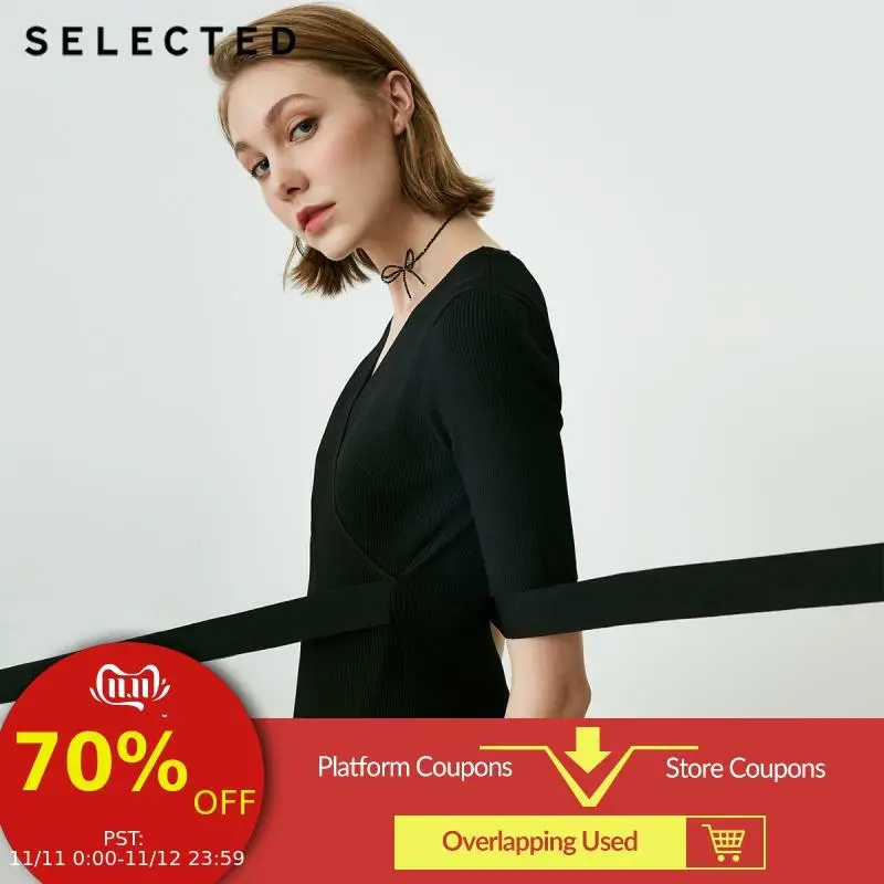 SELECTED Women's Slim Fit Stretch Color V-neckline 3/4 Sleeves Knit S|418324538 | Женская одежда