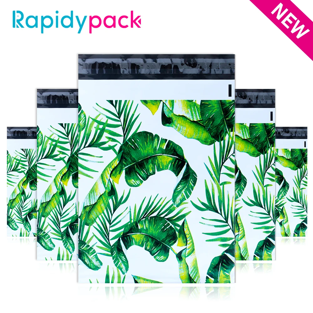 

Rapidypack 10x13 inch/26x33cm Pattern Printed Green Leaf Poly Mailer Postal Envelope Bags Self Sealing Packaging Gift Envelopes