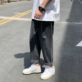 

BXyichen 2020 original spring new hole jeans men loose loose straight fall feeling Hong Kong style Korean style trend pants