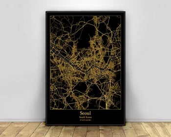 

Seoul South Korea Black&Gold City Light Maps Custom World City Map Poster Canvas Prints Nordic Style Wall Art Home Decor