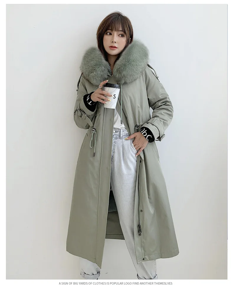 New Arrival Modern Rex Rabbit Liner Fox Fur Collar Coat Korean Edition Warm Thickening Long Section Outwear Winter Woman Coat