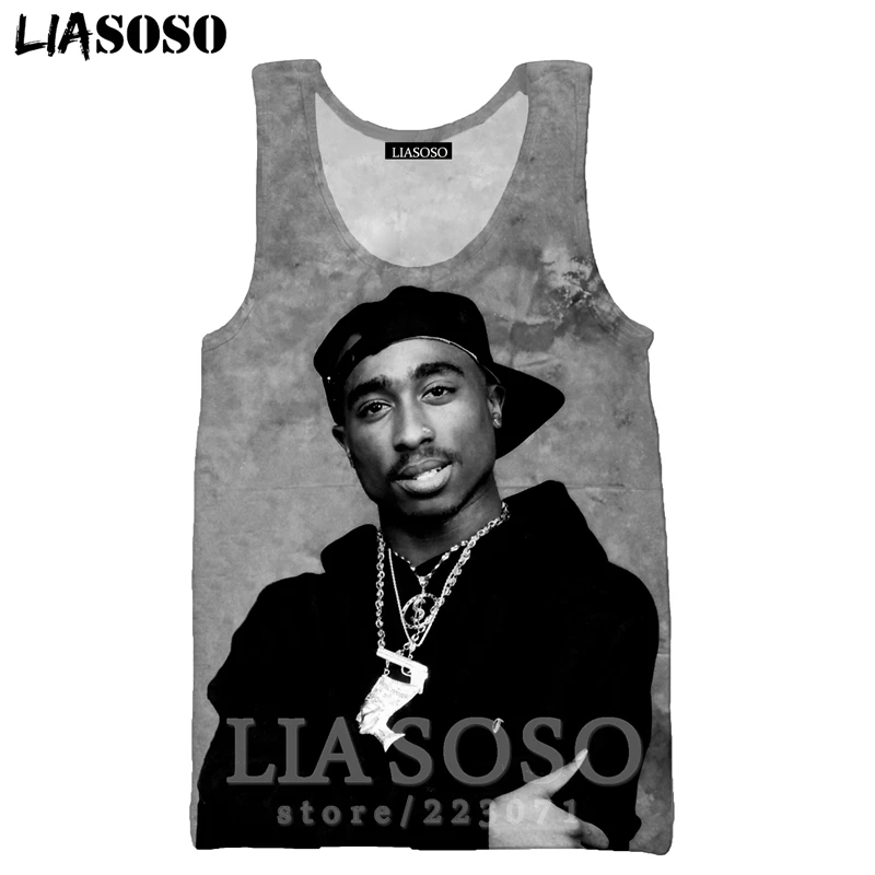 2Pac жилет LIASOSO Летняя мода для мужчин женщин толстовка 3D принт Рэппер О образным вырезом майка без рукавов хип хоп Уличный пуловер A295-2 - Цвет: 17
