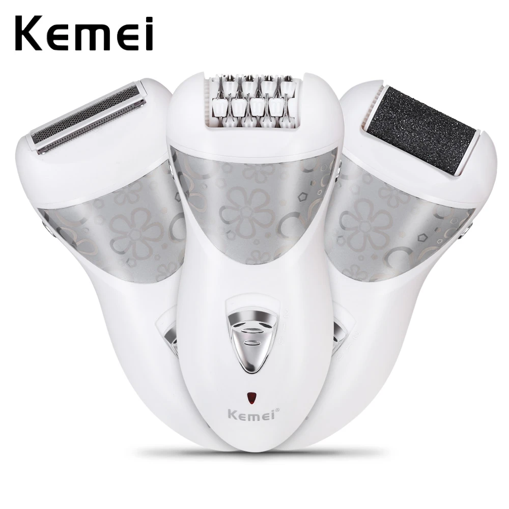 

Kemei 3 in 1 Electric Epilator Rechargeable Defeatherer Depilatory Cuticle Pusher Shaver Professional Ladies Care