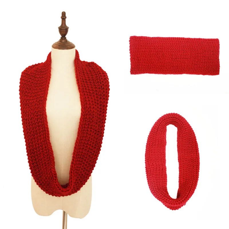 Однотонный вязаный снуд, зимний базовый бесконечный зажим для шарфа для женщин