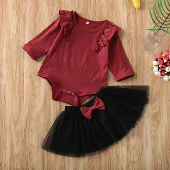 

pudcoco Newborn Baby Girls Spring Autumn Long Sleeve Jumpsuit Bodysuit Bowknot Tutu Tulle Skirt Clothes Outfits