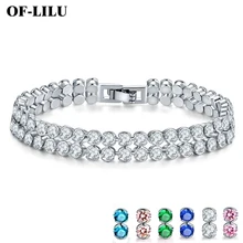 6 цветов модный кубический цирконий двухрядная металлическая теннисная цепочка браслет Дамский хип-хоп Ветер ювелирные изделия невесты свадебный подарок