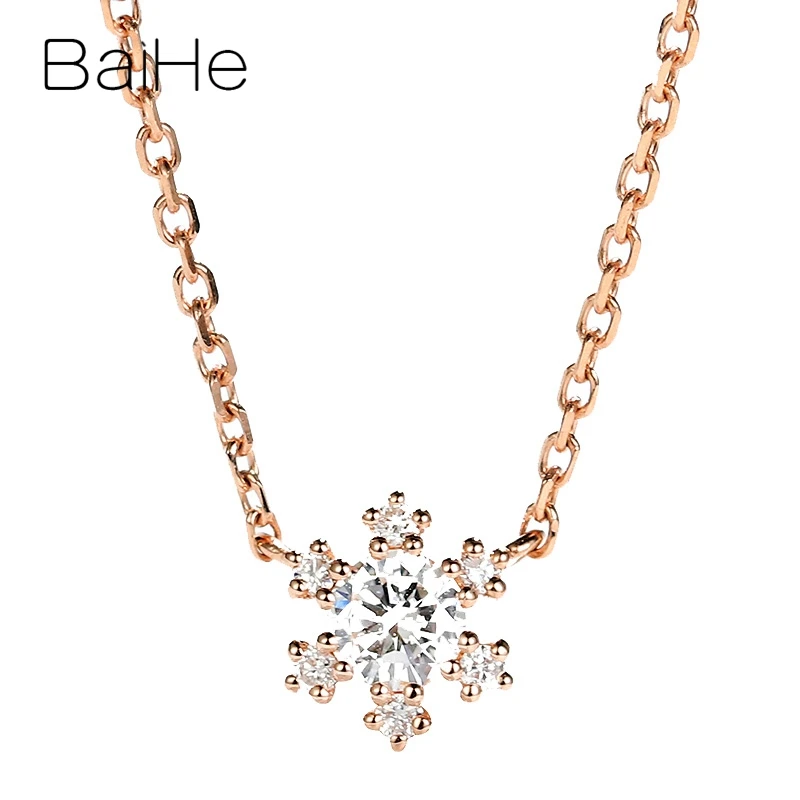 

BAIHE Solid 18K Rose Gold 0.15ct H/SI Natural Diamond Flower Necklace Clavicle Chain Women Fine Jewelry Making Collar flores