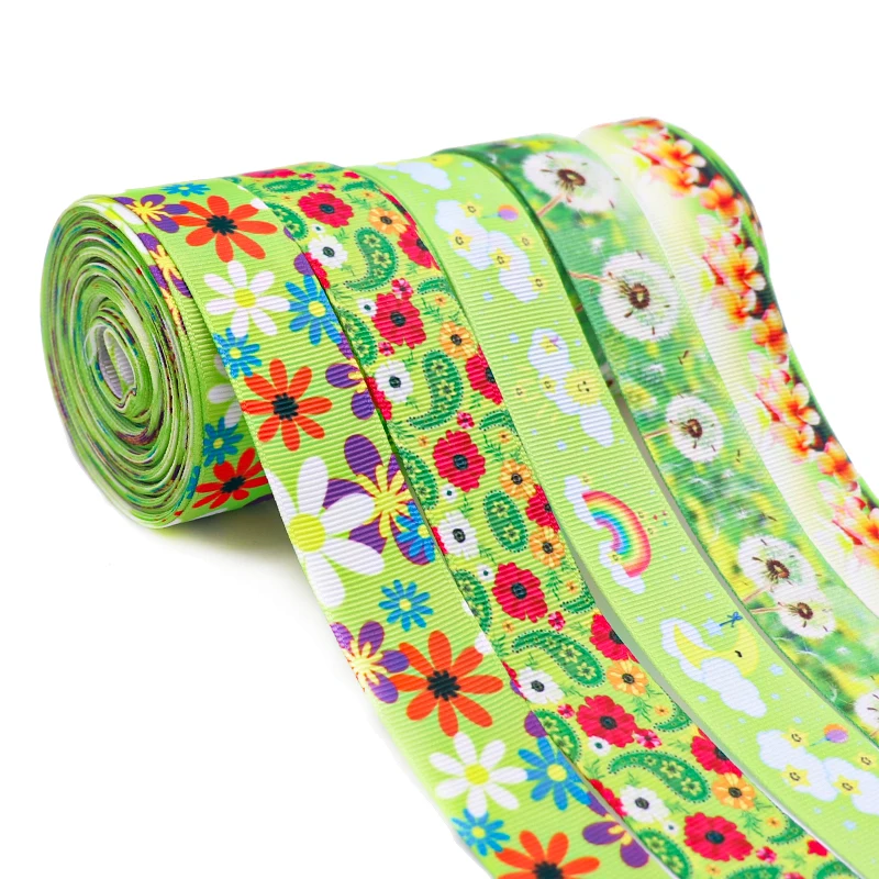 Ribbon Decoration,Ribbon Supplies,Grosgrain Ribbon,Sewing Ribbon,5 Yards 1" 25MM Flowers Printed Grosgrain Ribbons,For Hair Bows DIY Handmade Materials