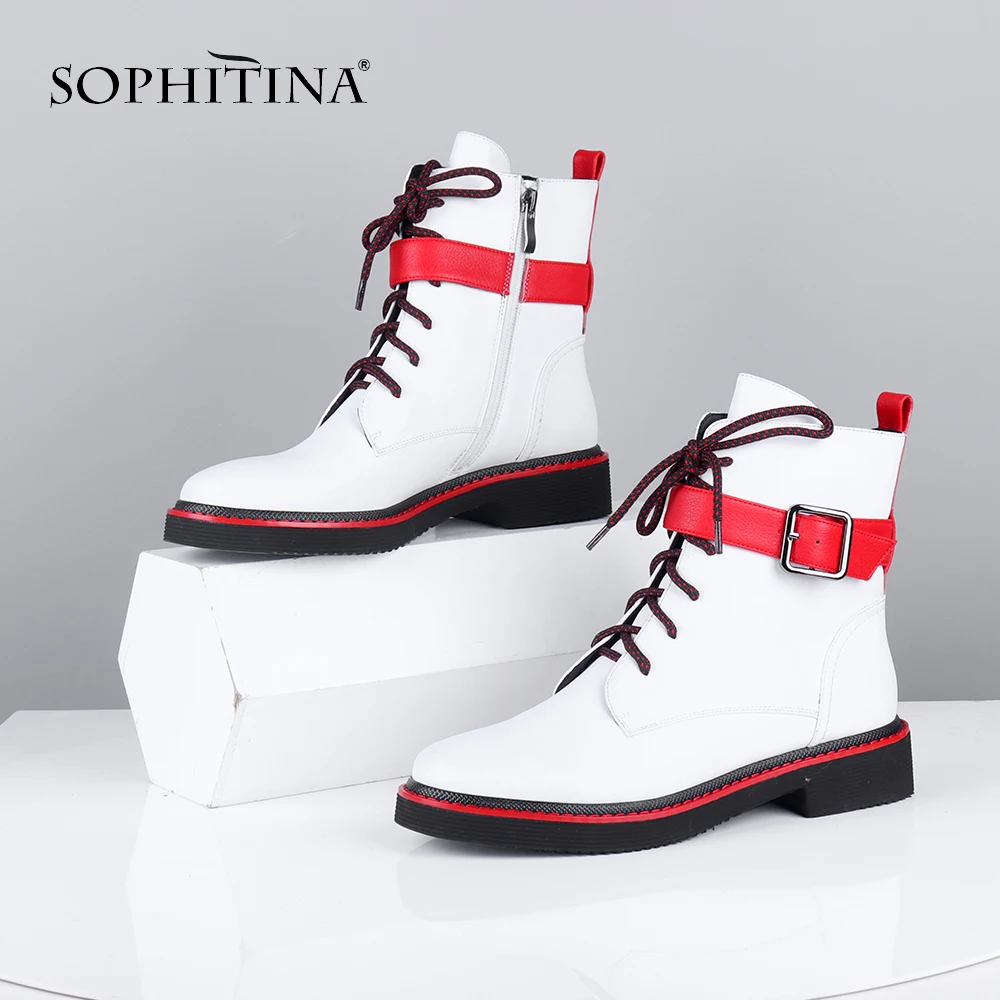 SOPHITINA/модные ботинки с красной лентой Высококачественная женская обувь из