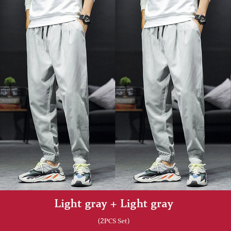 Light gray 2 шт. свободные штаны-шаровары для мужчин s Jooggers белые осенние брюки карго по щиколотку повседневные мужские мешковатые спортивные штаны трек - Цвет: Light gray
