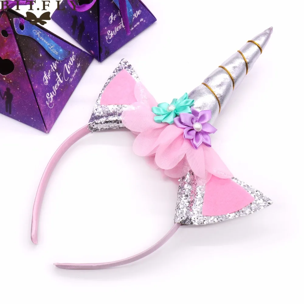 생일 파티 공주 유니콘 머리띠 귀여운 핑크 귀 장식 머리 착용 아이 멋진 할로윈 코스프레 장식 용품