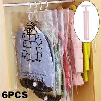 

6pcs/set Can Hang Vacuum Bag for Clothes Foldable Transparent Border Compression Organizer Pouch Sealed Storage Bags Save Space