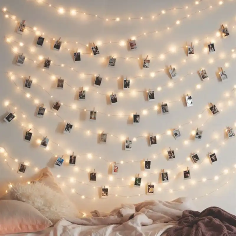 Decorações guirlanda photo box operado bebê natal casa bateria chuveiro ao ar livre clipe de luz luzes festa de fadas tira