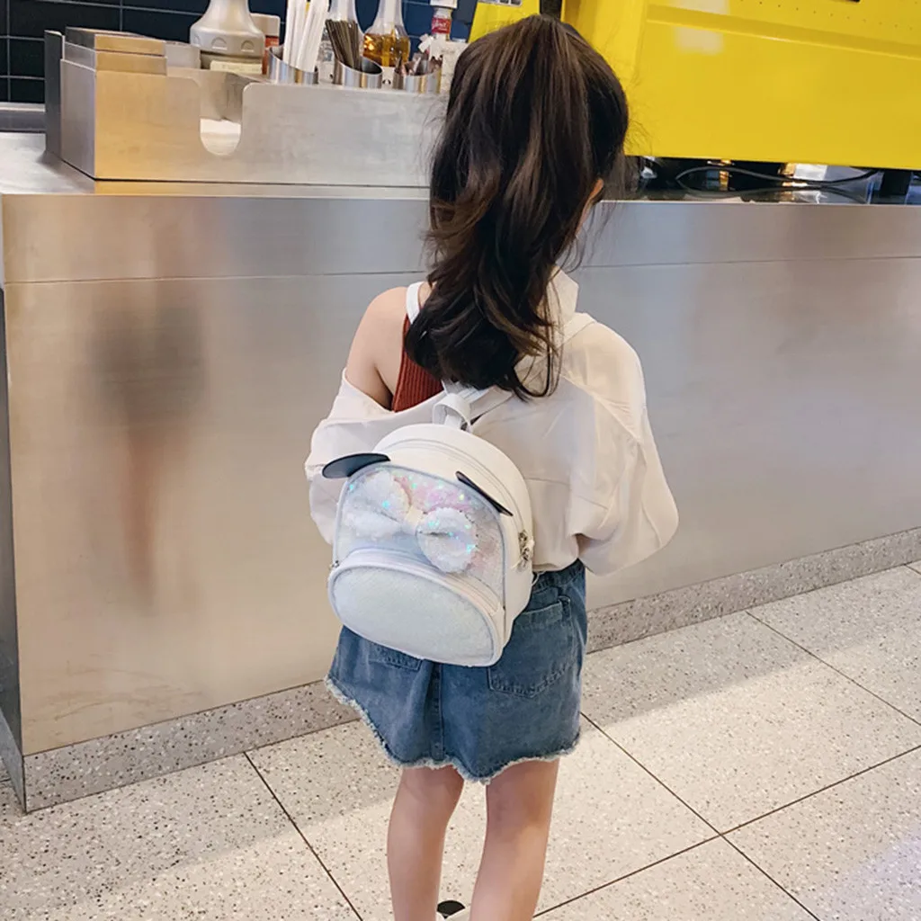Студенческие школьные сумки для девочек, мультяшная сумка через плечо с блестками и бантом, школьный рюкзак для путешествий с милыми ушками, школьная сумка для учеников начальной школы