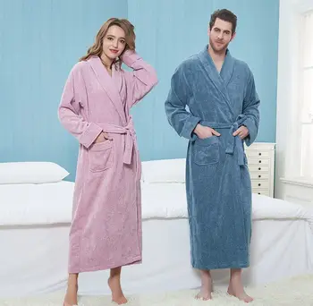 

Winter 100% Cotton Bathrobe Thickended Lengtheded Bathrobes Terry Towel Bath Robe Dressing Gown Lovers Robes Homewear Men Women