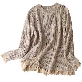 

Hollow Out Wool Blend Patchwork Lace Sweaters for Women Fall Clothes for Women 2020 Fashion Sexy Women Sweater and Pollover