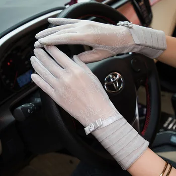 

Summer Ice Silk Soft Sexy Lace Women Sunscreen Touch Screen Gloves Exquisite Flower Breathable Mesh Anti-UV Driving Skid Gloves