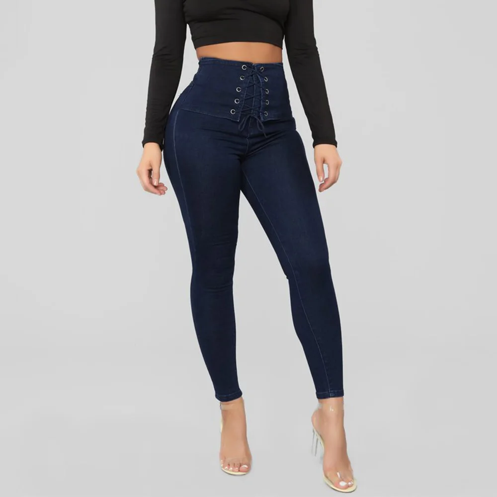 

Drawstring Jeans Womens 2020 High Waist Jeans Pencil Pants Denim Long Pants Stretch Trousers Denim Ladies Skinny Jeans femme